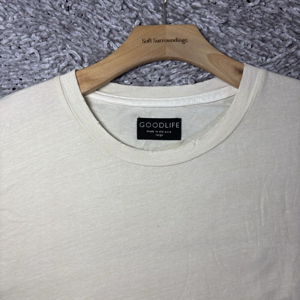 Goodlife T-Shirt Mens Large Crew Neck Short Sleeve Beige Preppy USA MADE Stretch